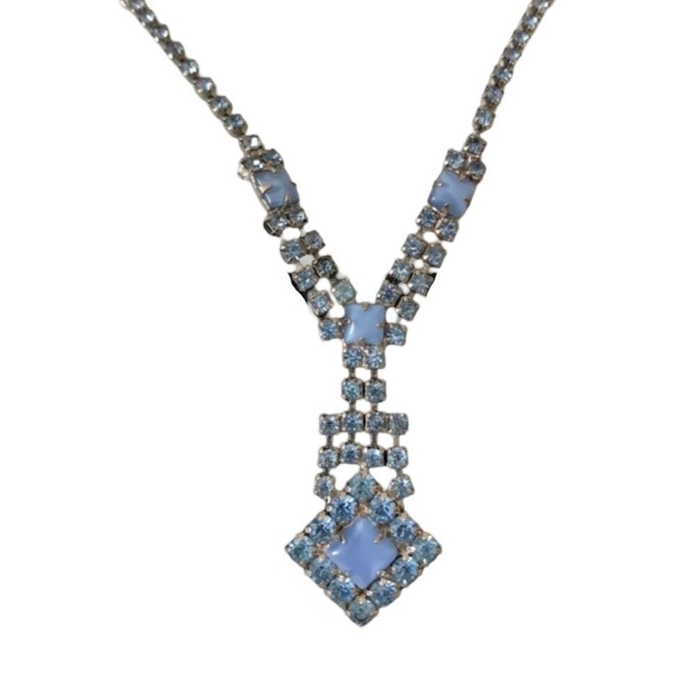 Vintage 1960s Coro Blue Stone Blue Rhinestone Y Drop Elegant Necklace